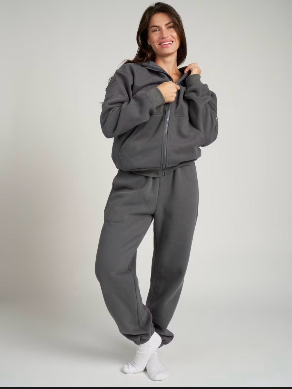 Comfrt Tracel Essentials Zip Up Hoodie and Sweatpants set in Steel Gray